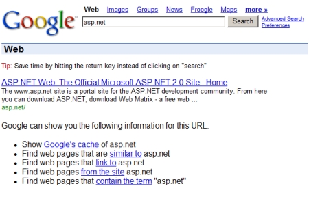 Google search for `asp.net`